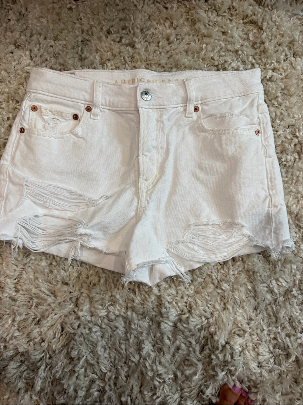 American Eagle Outfitters White Distressed Jean Shorts